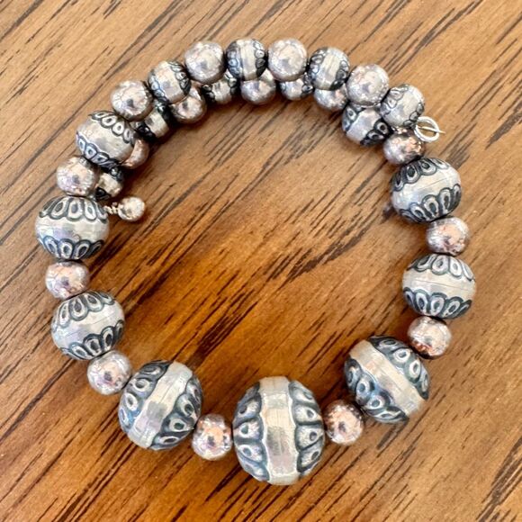 Carolyn Pollack 925 Sterling Silver Native Desert Pearl Wire Wrap Bracelet - Picture 1 of 15